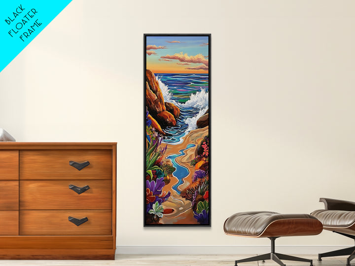 Beach Path, Rocks, Canvas Print, Coastal Wall Art, Nature Inspired Hallway Decor, Vibrant Ocean Scene, Boho Beach Aesthetic