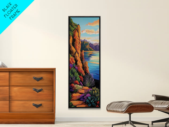 Cliffs Coastal Path, Nature, Canvas Print, Scenic coastal hiking trail art, vibrant cliffside painting, nature inspired living room wall decor