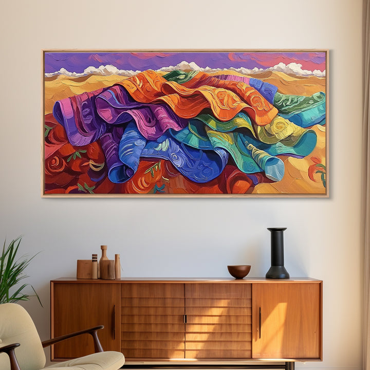 Blanket Desert, Colorful, Framed Canvas Print, Vibrant Serape Blanket Art, Southwestern Boho Wall Decor, Fall Entryway Art