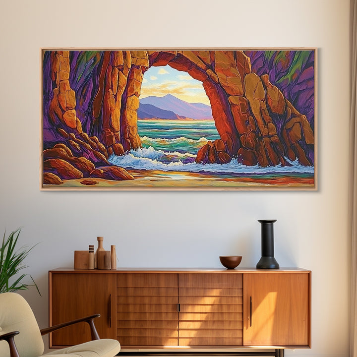 Archway Ocean, Rocks, Canvas Print, Coastal Decor, Beach House Landscape Art, Dramatic Seascape, Living Room Wall Art, Nature Painting