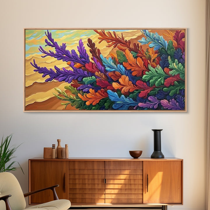 Leaves Autumn, Colorful, Canvas Print, Fall Boho Wall Decor, Vibrant Foliage Painting, Nature-Inspired Living Room Wall Art
