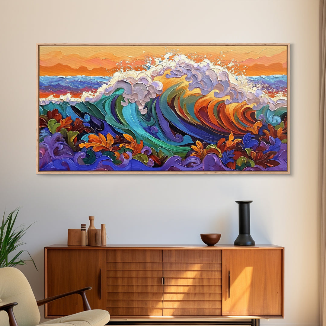Bold Waves, Abstract, Ocean, Canvas Print, vibrant ocean wave art, abstract palette knife style, beach home décor, kitchen wall art