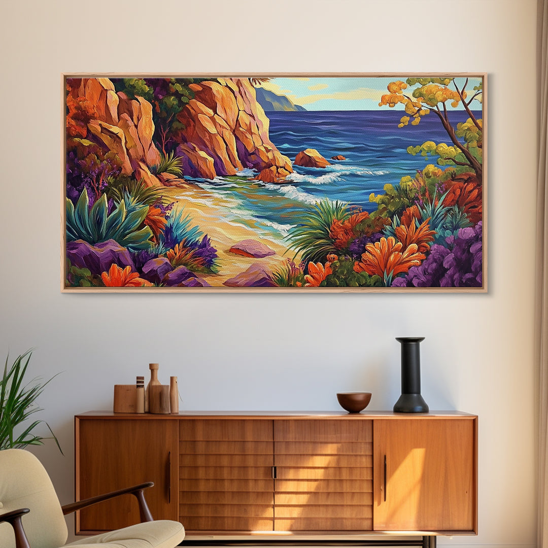 Cove Beach, Tropical, Hideaway, Coastal beach hideaway Canvas Print, tropical wall art, bedroom ocean view, vibrant color landscape