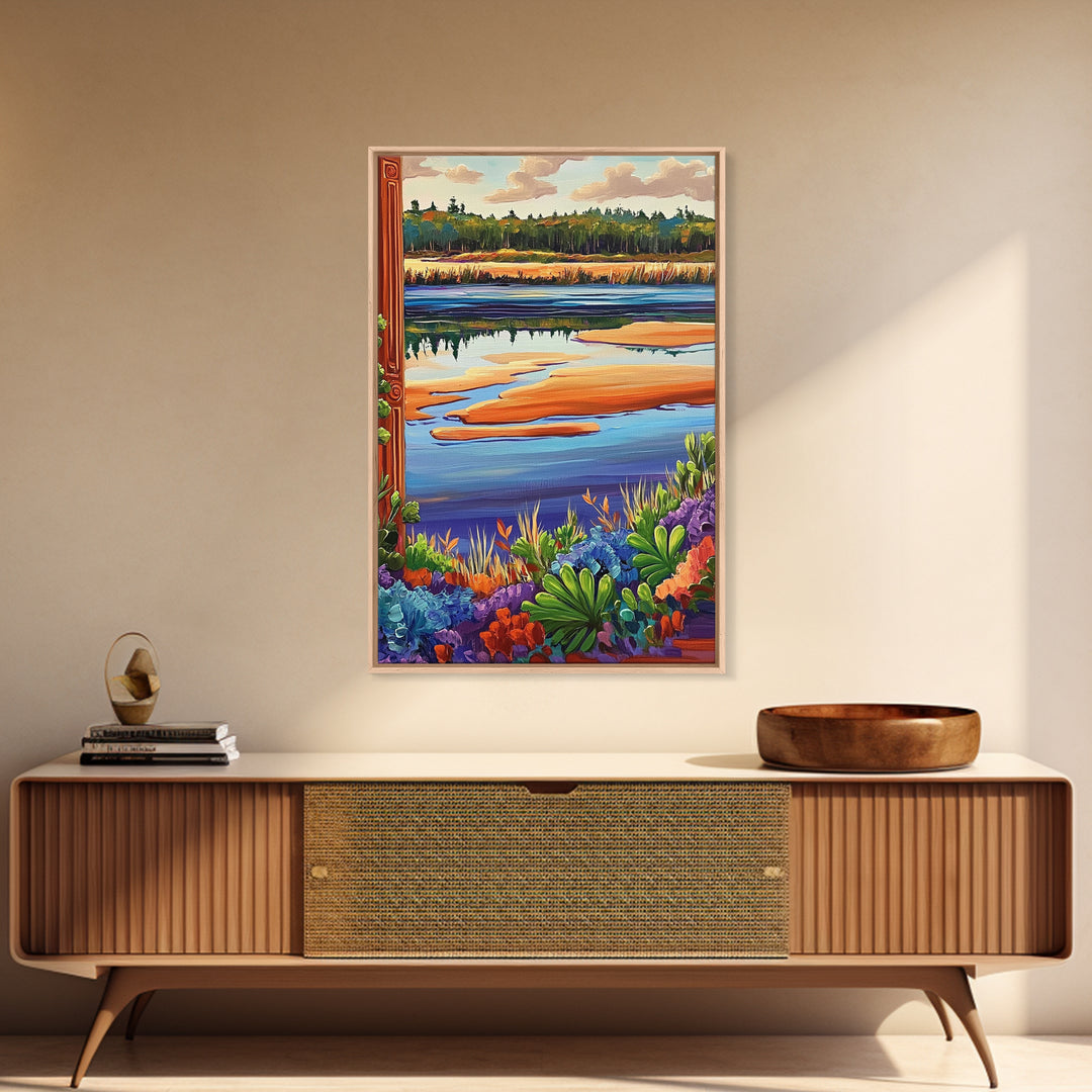 River Marsh, Reflection, Nature Landscape Canvas Print, Peaceful Lake Wall Art, Dining Room Decor, Tranquil Scenic Artwork