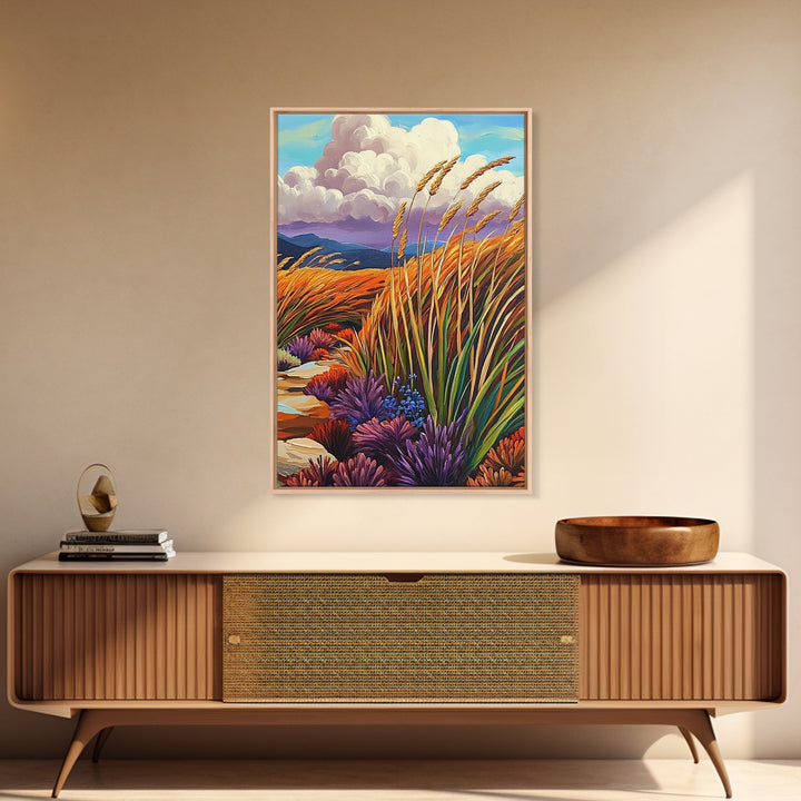 Autumn Prairie, Golden Fields, Windy Wheat, Nature Trail, Framed Canvas Print, Fall Wall Art, rustic farmhouse decor, cozy style