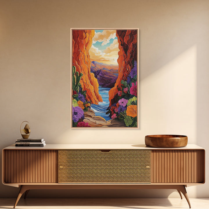 Canyon Wildflowers, Desert, Horizon, Canvas Print bold desert canyon landscape boho rustic mountain view wildflower wall art hallway decor