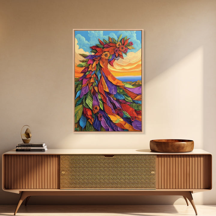 Abstract Bloom, Petals, Rainbow, Framed Canvas Print, bold flower art, modern botanical decor, textured wall piece, Bedroom or Entryway