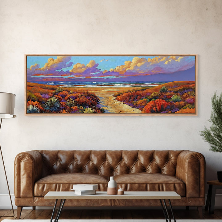 Coastal Dunes, Sunset Horizon, Seaside Path Art, Autumn Landscape, Canvas Print, Tranquil Living Room or Bedroom Wall Decor