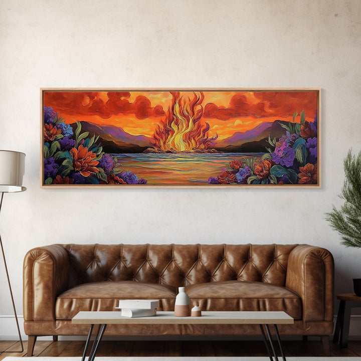 Burning Sky, Sunset Fire, Vibrant Nature, Canvas Print, Fall wall decor, dramatic sky wall art, living room art, abstract art