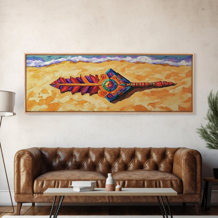 Tribal Arrow Symbol, Colorful Boho Style, Desert Beach Art, Canvas Print, Southwestern Decor, Eclectic Wall Accent