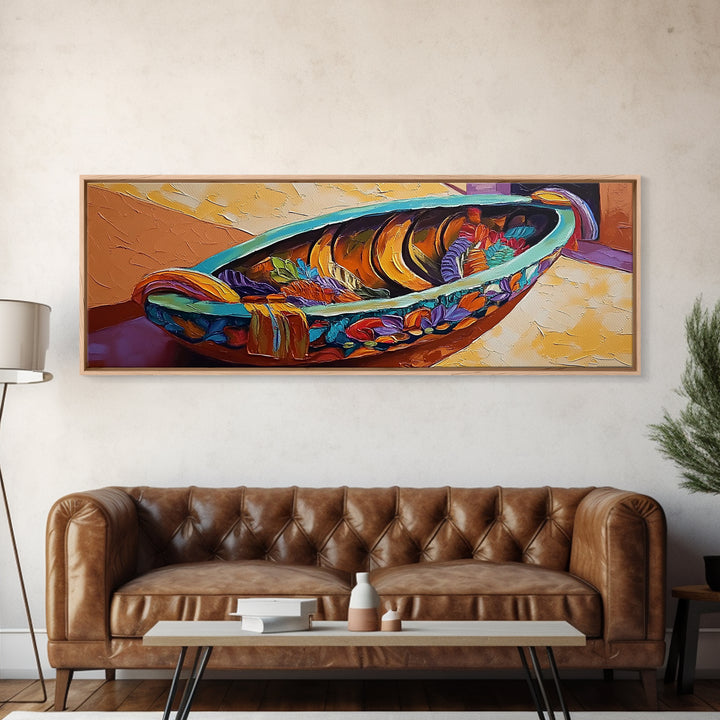 Colorful Fruit Bowl, Tropical Kitchen Art, Bright Banana Still Life, Framed Canvas Print, Boho Dining Room Wall Art