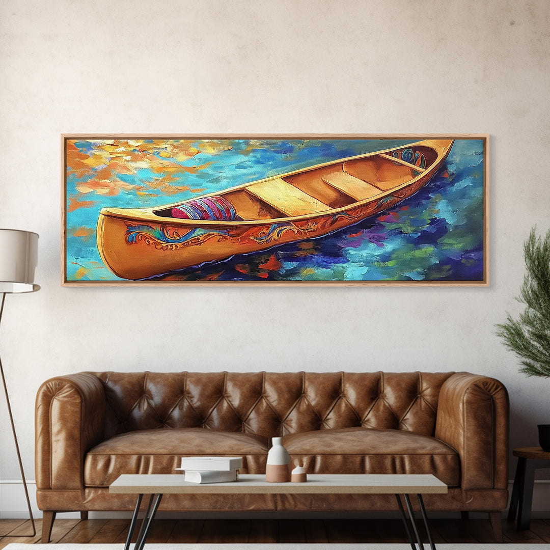 Canoe Reflections, Still Water, Nature Adventure, Relaxing Vibe, Canvas Print, Lake House Decor, Peaceful Boho Wall Art