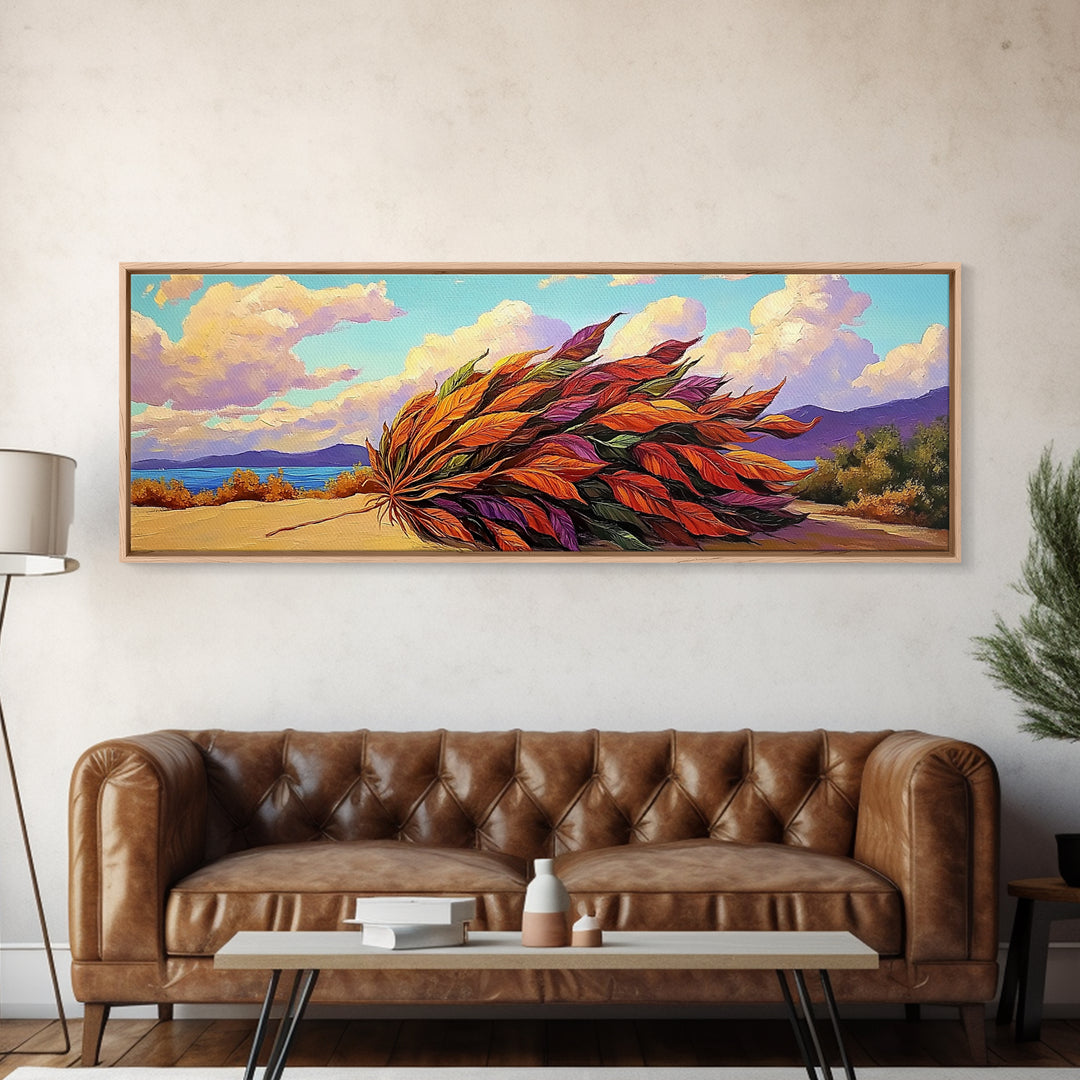 Autumn Leaves, Wind Blown, Fall Nature, Desert Scene, Framed Canvas Print, seasonal decor, rustic living room art, boho autumn artwork