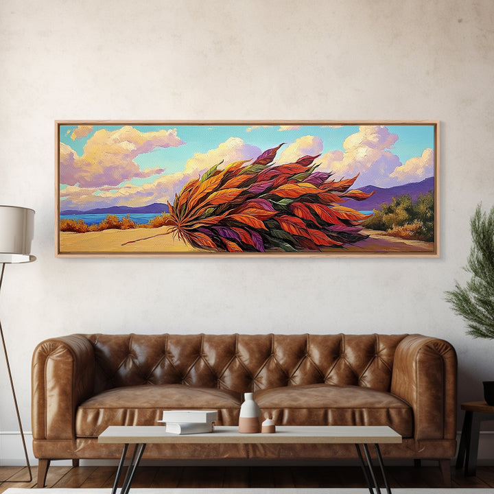 Autumn Leaves, Wind Blown, Fall Nature, Desert Scene, Framed Canvas Print, seasonal decor, rustic living room art, boho autumn artwork