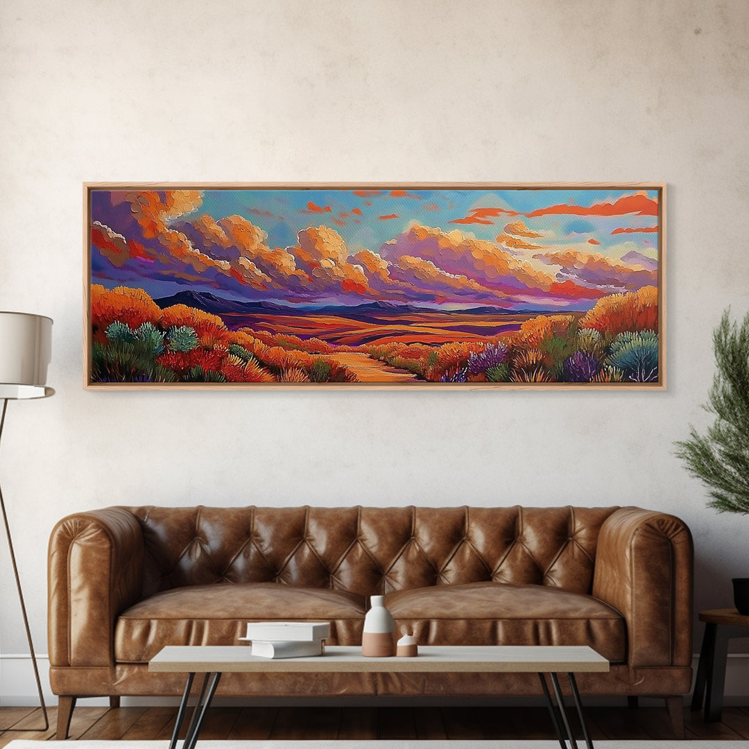Desert Sunset, Golden Fields, Cloudscape Horizon, Canvas Print, vibrant desert painting, Fall boho art, hallway wall art