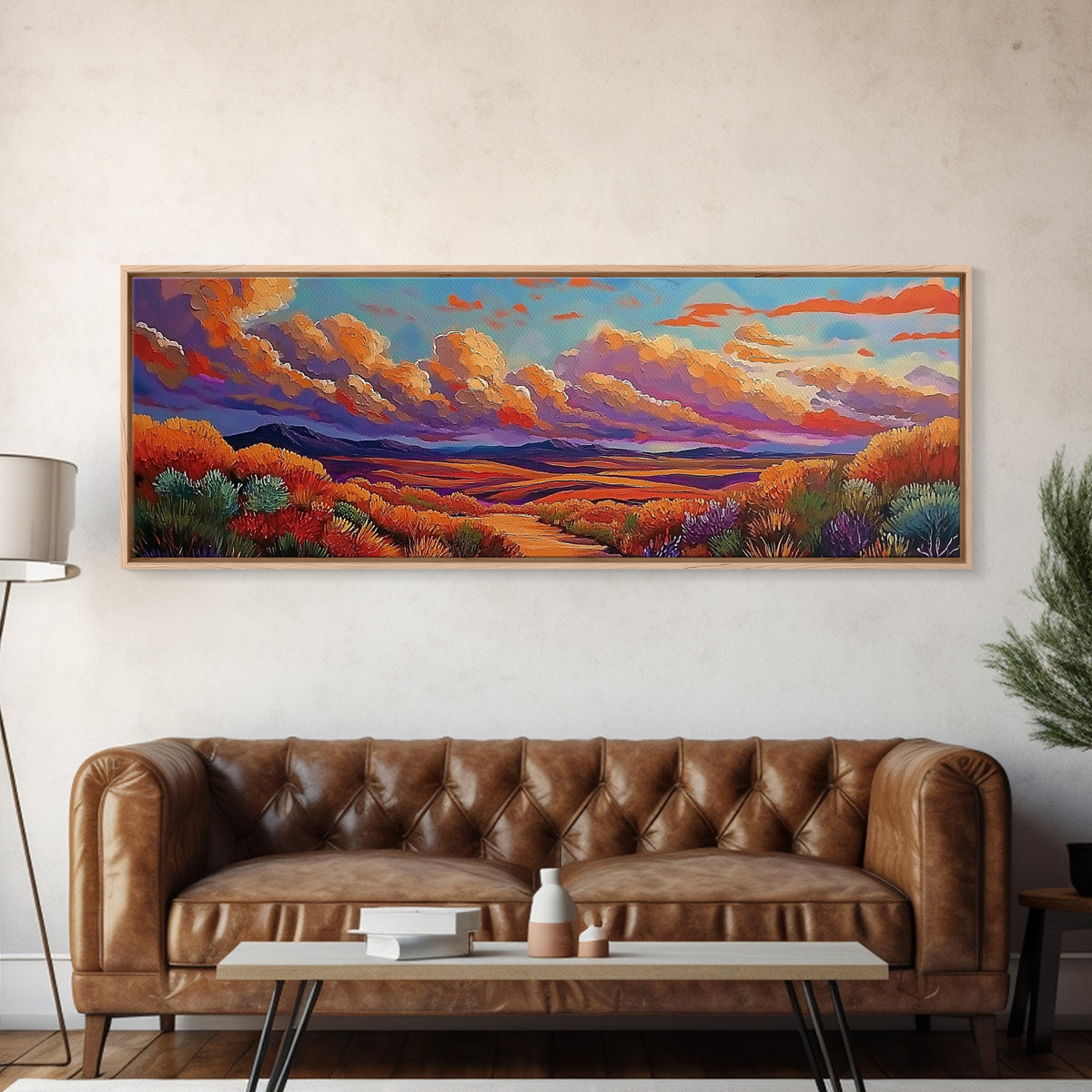 Desert Sunset, Golden Fields, Cloudscape Horizon, Canvas Print, vibrant desert painting, Fall boho art, hallway wall art