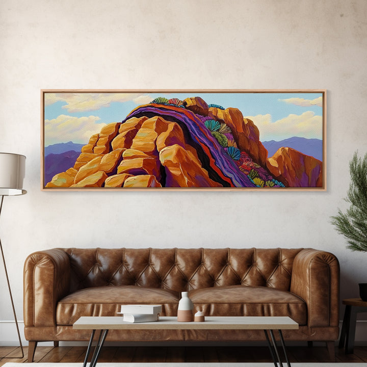 Rocky Mountain Peak, Colorful Cliffs, Nature Layers, Framed Canvas Print, Office Wall Art, Contemporary Landscape, Nature Inspired Art