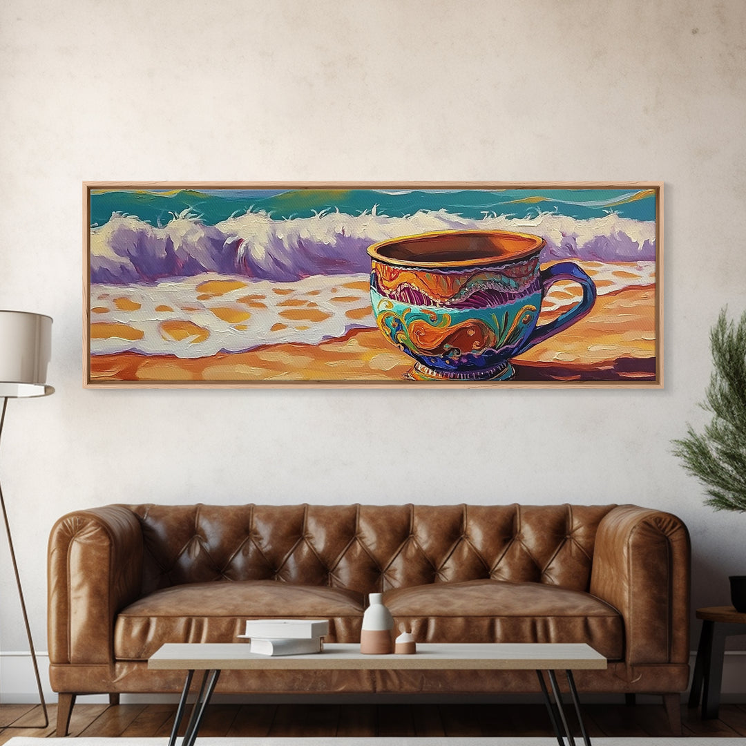 Beach Mug, Coastal Cup, Ocean Waves, Canvas Print, Beach Kitchen Art, Tropical Vibe, Boho Beach House, Nautical Wall Decor