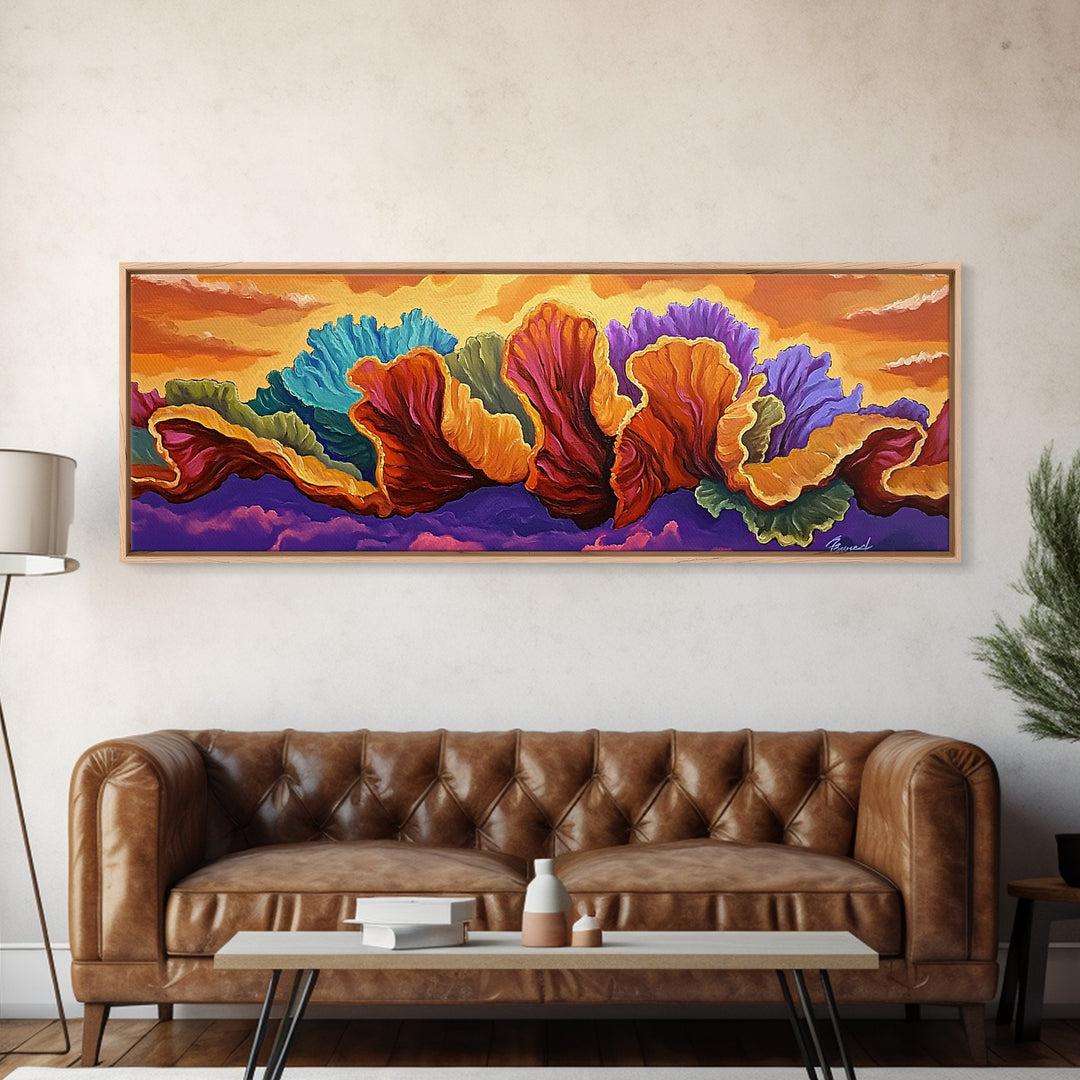 Abstract Coral, Ocean Fantasy, Vibrant Texture, Sunset Skies, Canvas Print, Coastal Wall Art, Beach Decor, Living Room Statement Art