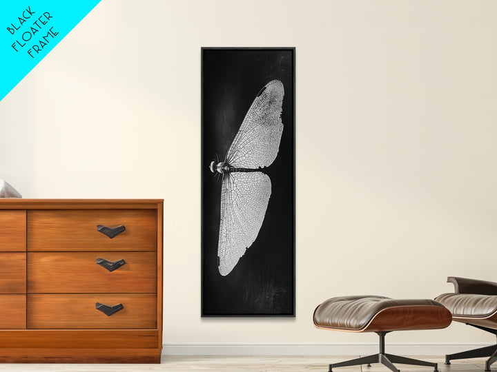 Dragonfly Wings Macro, Nature Insect Print, Detailed Bug Art, Minimalist Scientific Wall Decor, Framed Canvas Print, Study Room Art
