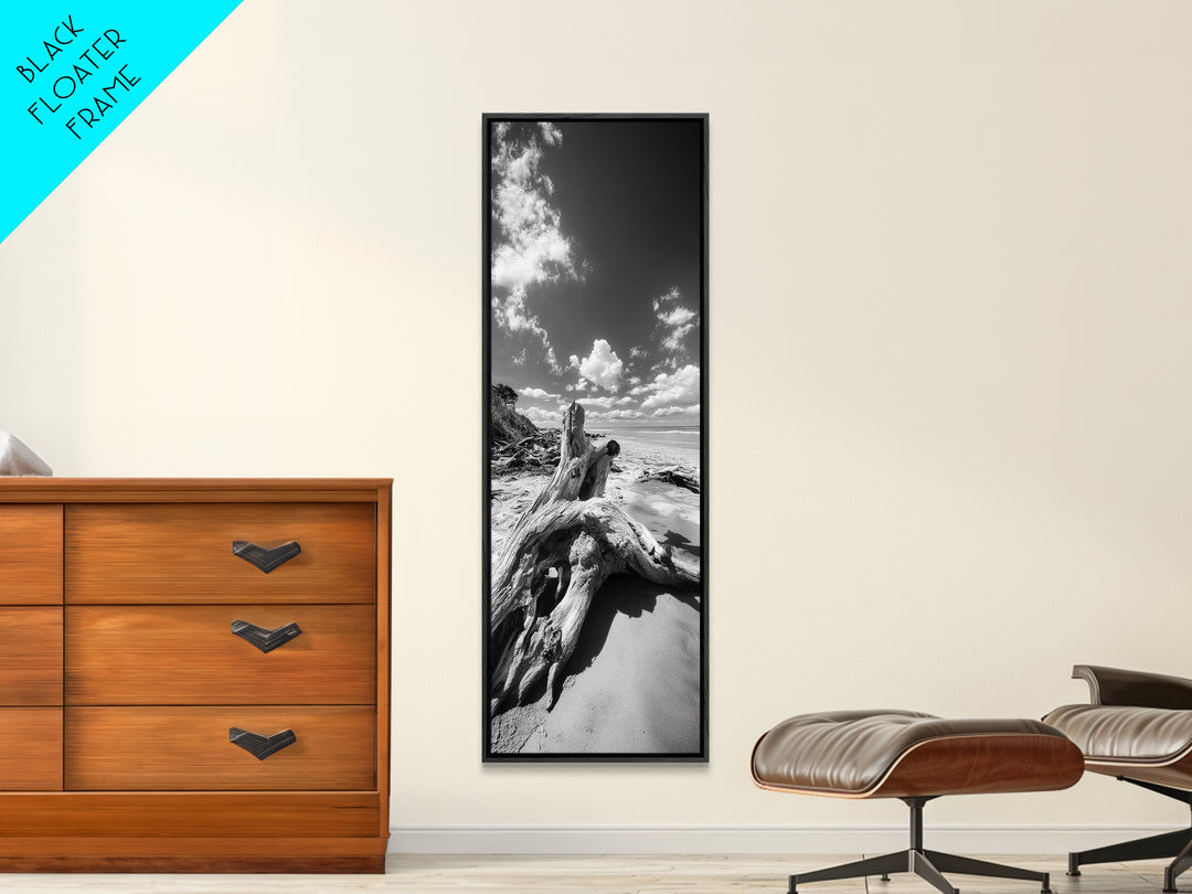 Coastal Driftwood, Sandy Beach, Ocean View, Rustic Style, Canvas Print, Fall Wall Art, Bathroom Decor, Nature Photography Art