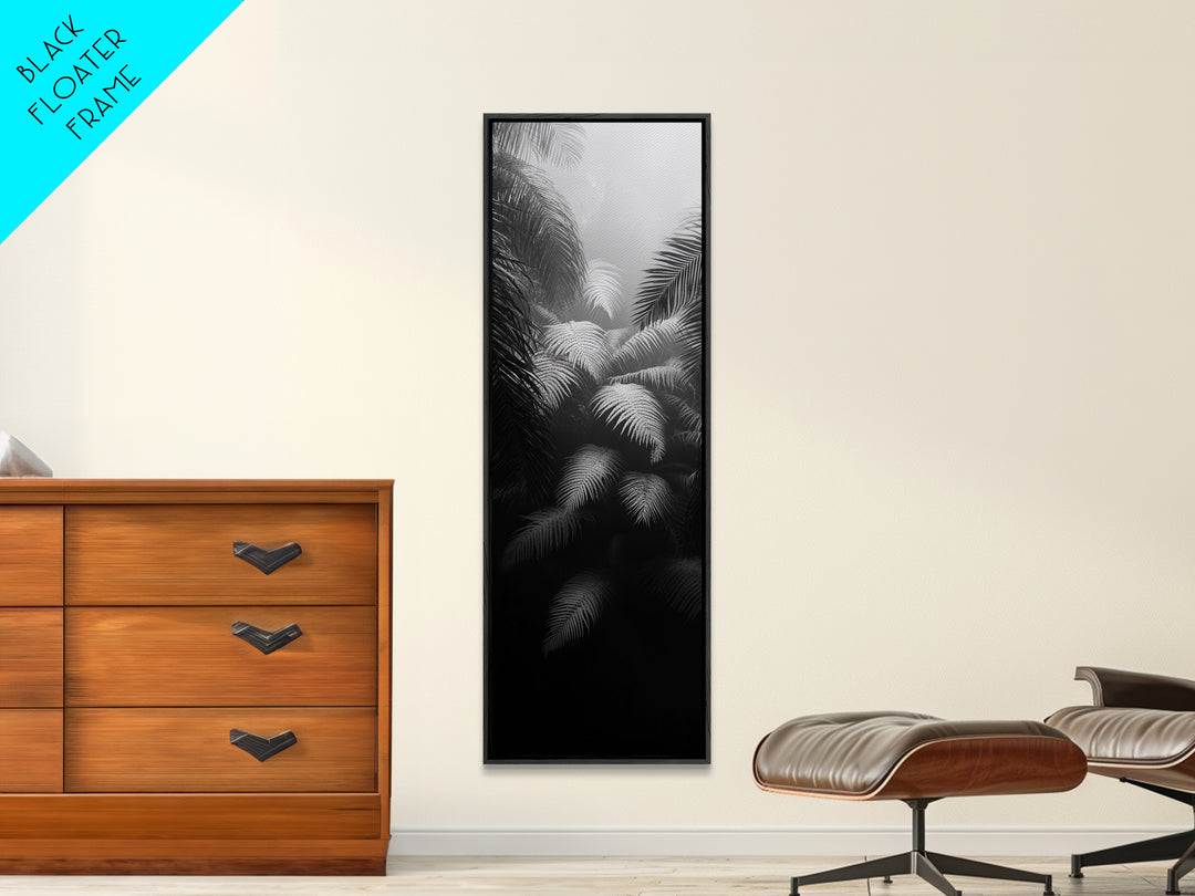 Fern Jungle Leaves, Tropical Botanical Print, Misty Rainforest Wall Art, Framed Canvas Print, Bathroom Decor, Moody Plant Art
