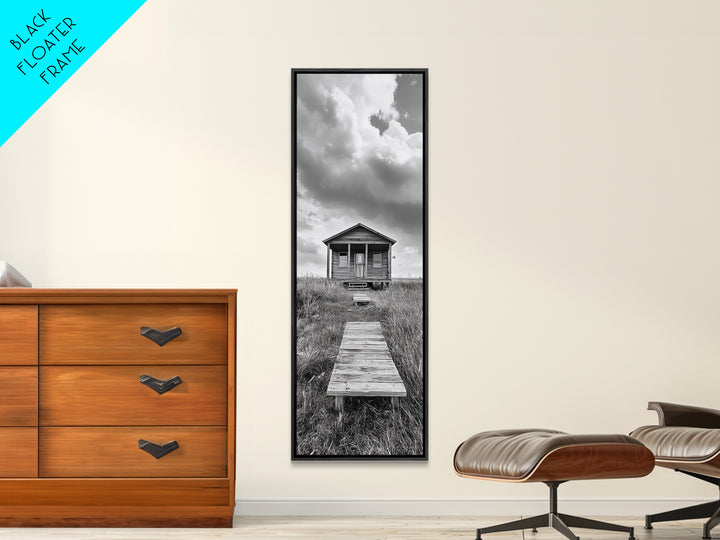 Rustic Cabin, Country Path, Prairie Landscape, Black and White Photo, Framed Canvas Print, Farmhouse Wall Art, Autumn Decor, Nature Style