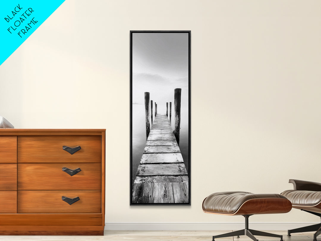 Rustic Dock, Peaceful Lake, Minimal Landscape, Black and White Art, Canvas Print, Tranquil Nature Scene, Entryway Art, Bedroom Wall Art