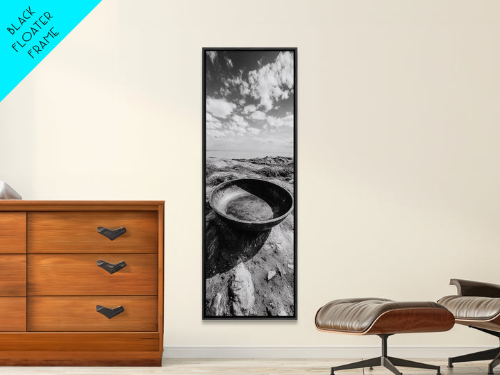 Desert Bowl, Coastal Landscape, Black and White Texture, Minimal Earth Tones, Framed Canvas Print, Rustic Farmhouse Kitchen Wall Art