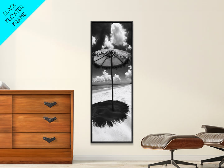 Beach Umbrella, Summer Shade, Ocean Serenity, Island Dreams, Coastal Peace, Framed Canvas Print, Living Room Wall Art, Boho Tropical Décor