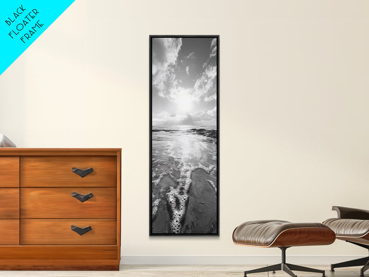 Ocean Foam, Morning Light, Tranquil Seashore, Black and White Coastal Print, Canvas Print, Minimalist Bathroom Print, Entryway Wall Art