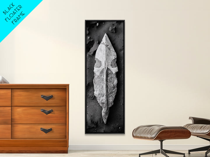 Ancient Arrowhead, Primitive Stone, Monochrome Artifact, Framed Canvas Print, Masculine Office Art, Boho Study Decor, Earthy Design