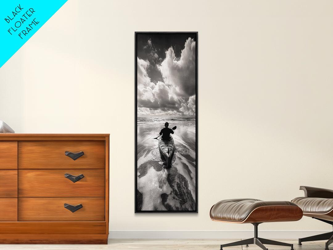 Ocean Adventure, Kayak Journey, Seascape Escape, Framed Canvas Print, Modern Office Wall Art, Coastal Decor, Adventure Photography