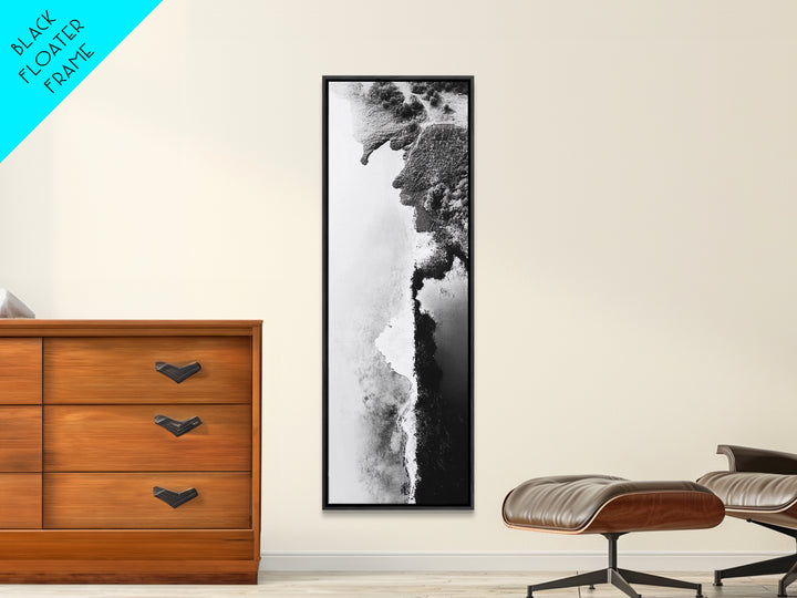 Aerial Coastline, Abstract Shore, Natural Edge, Canvas Print, Modern Living Room Wall Art, Black and White Photography, Coastal Decor