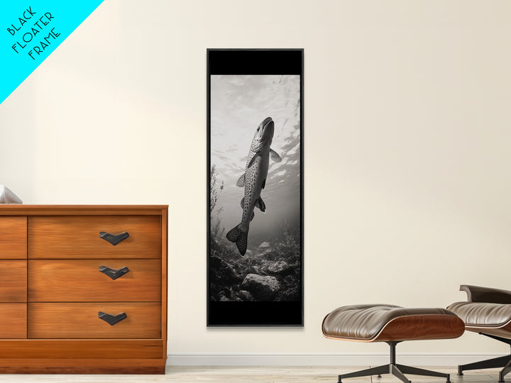 Rising Trout, Underwater Fish, Nature Close-Up, Canvas Print, Cabin Wall Art, Rustic Decor, Fishing Lover Gift, Black and White Art