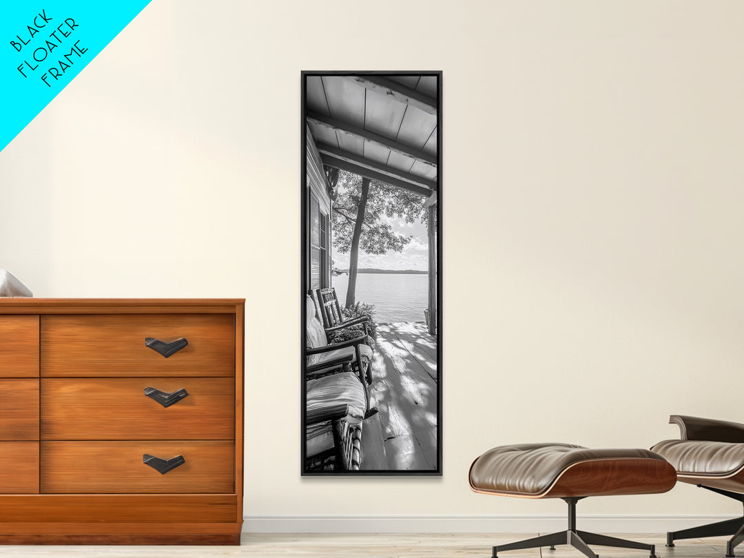Lake Porch View, Rustic Charm, Cabin Vibes, Relaxing Nature Scene, Framed Canvas Print, Farmhouse Decor, Cozy Living Room Wall Art, Lakehouse Art