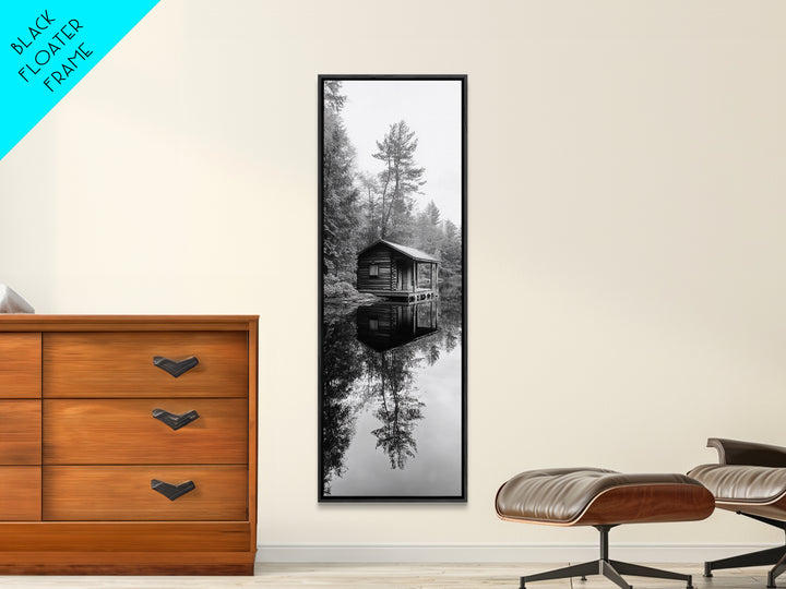 Cabin Reflection, Still Water, Forest Escape, Nature Retreat Art, Framed Canvas Print, Lakehouse Decor, Fall Cabin Scene, Cozy Rustic Wall Art