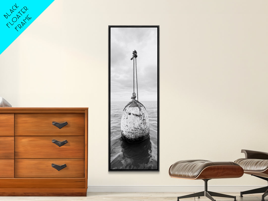 Nautical Buoy, Ocean Rope, Minimal Seascape, Framed Canvas Print, Coastal Wall Art, Bathroom Decor, Modern Nautical Art, Minimalist Home