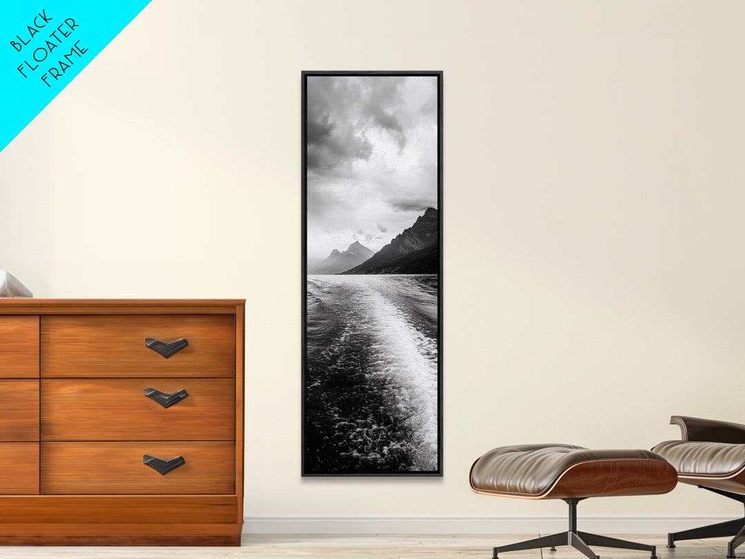 Boat Wake Lines, Alpine Coast, Moody Waters, Canvas Print, Minimalist Lake Art, Office Wall Decor, Modern Nautical Landscape Style