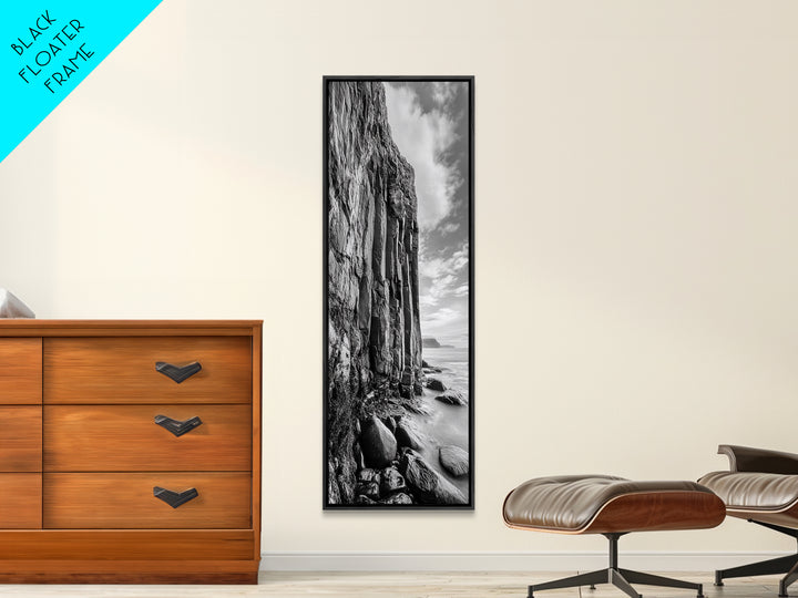 Cliffside Texture, Ocean Rocks, Vertical Landscape, Canvas Print, Modern Coastal Wall Art, Minimalist Nature Decor, Hallway Art