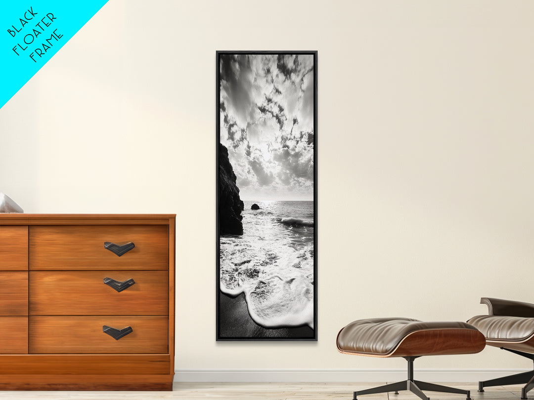 Ocean Sunset Foam, Coastal Waves Print, Seascape Minimalist, Fall Bathroom Decor, Canvas Print, Black White Beach Photography