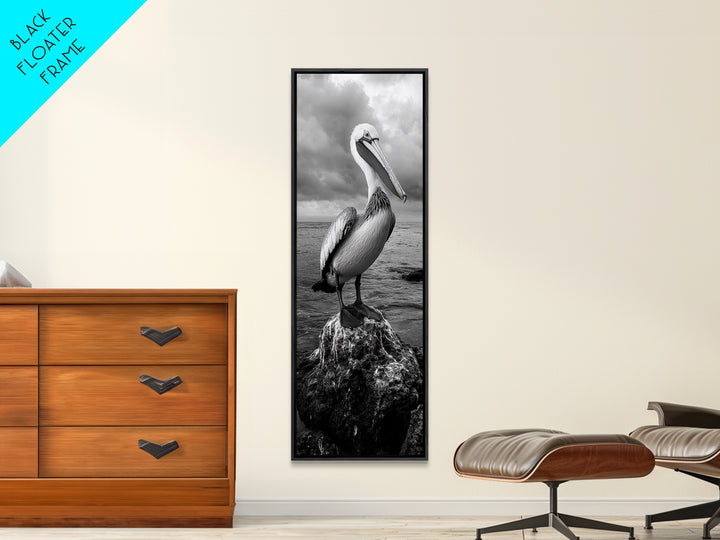 Coastal Bird Portrait, Ocean Wildlife, Nature Decor, Minimalist Art, Framed Canvas Print, Beach House Bathroom Wall Art, Living Room Art