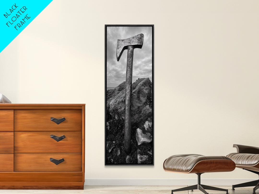 Rustic Axe Decor, Woodsy Cabin Vibes, Nature Photography, Masculine Art, Framed Canvas Print, Man Cave Decor, Garage Wall Art