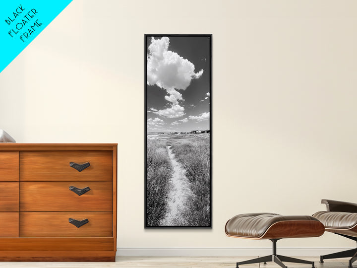 Countryside Trail View, Open Prairie Path, Farmhouse Nature, Framed Canvas Print, Entryway or Rustic Living Room Art, Beach House Decor