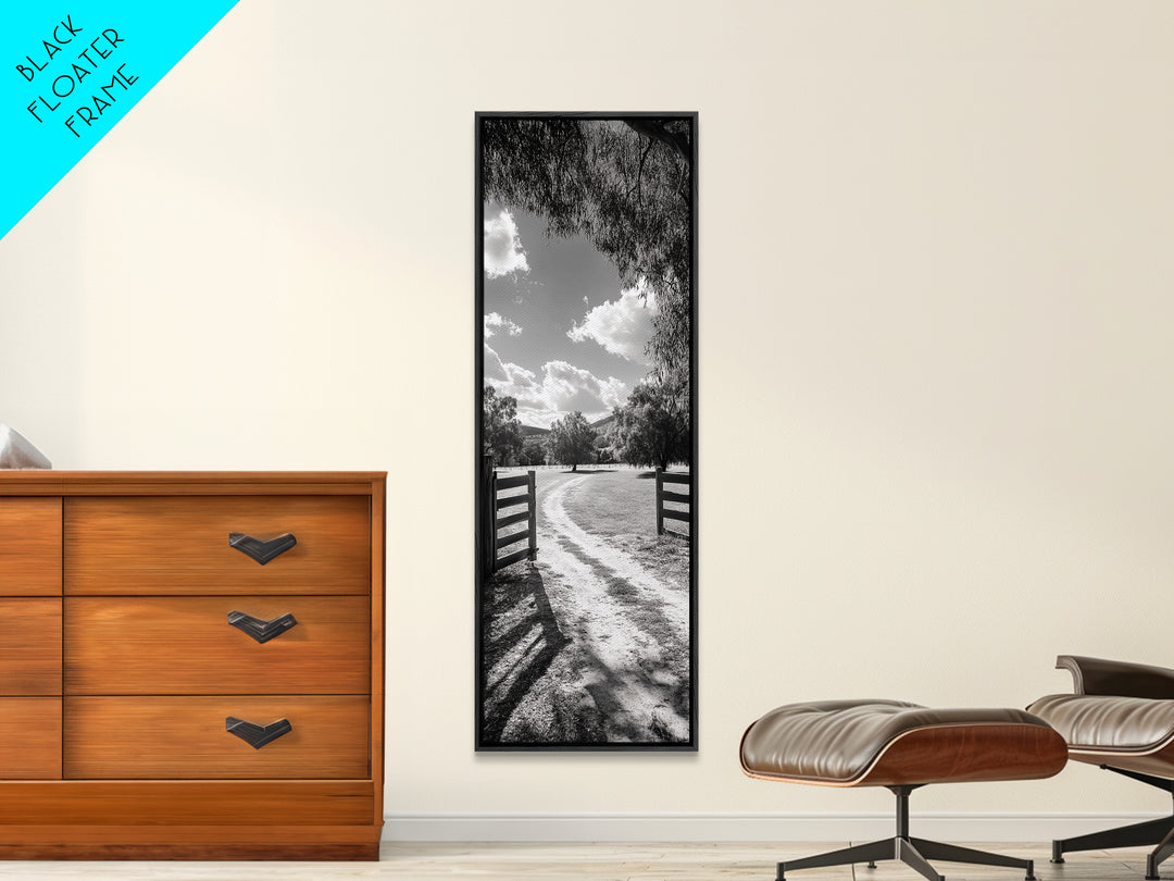 Country Road, Wooden Fence, Open Fields, Tree Shadows, Canvas Print, Rustic Farm Wall Art, Minimalist Nature Photography, Entryway Home Decor