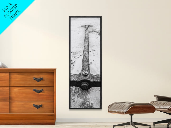 Rusted Anchor, Beach Texture, Metal Detail, Framed Canvas Print, Industrial Coastal Wall Art, Nautical Bathroom Print, Office Decor