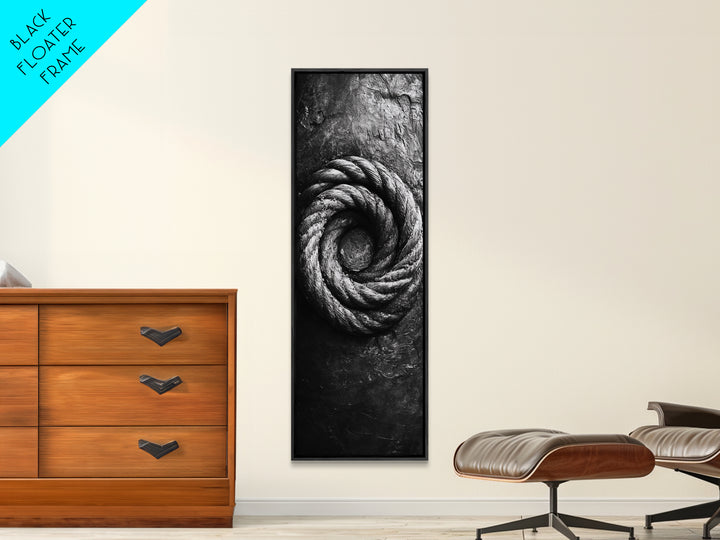 Nautical Rope Closeup, Industrial Texture, Abstract Rustic, Framed Canvas Print, Office Wall Art, Monochrome Art, Modern Nautical Decor
