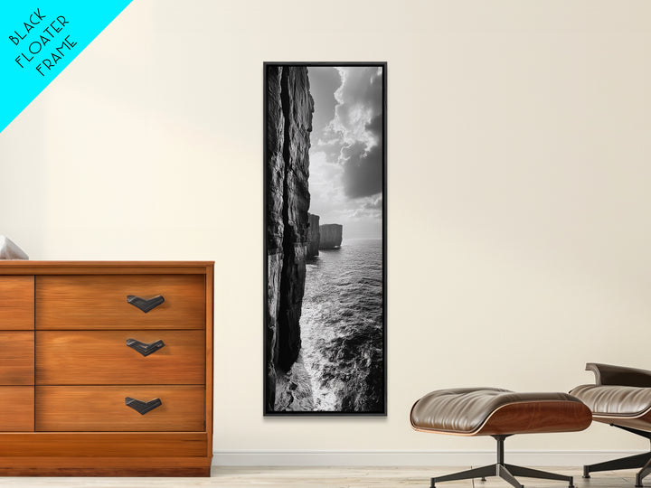 Cliff Edge, Ocean Depth, Moody Seascape, Framed Canvas Print, Coastal Wall Art, Black and White Photography, Office or Study Decor