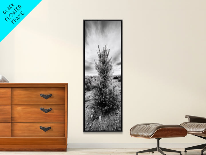 Desert Tree, Nature Minimalism, Solitary Landscape, Framed Canvas Print, Living Room Wall Art, Earth Tone Art, Tranquil Modern Decor