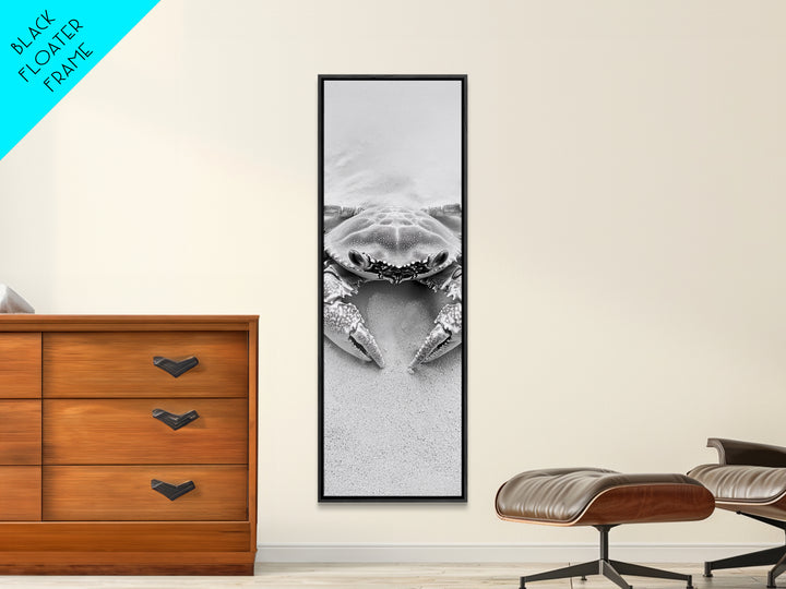 Crab Beach Art, Coastal Animal Print, Ocean Life Wall Decor, Bathroom or Kitchen Style, Framed Canvas Print, Black White Sea Creature